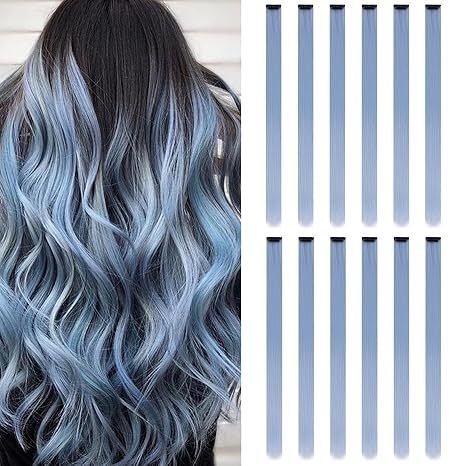 Colored Ice Blue Hair Extensions Party Highlights Colorful C view 2