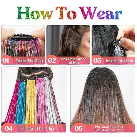 Clip in Tinsel Hair Extensions 14 Colors 20" view 4
