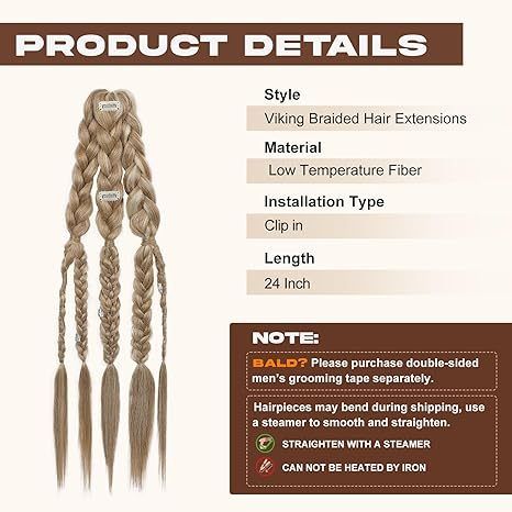 Viking Hair Extensions Men 24" view 3