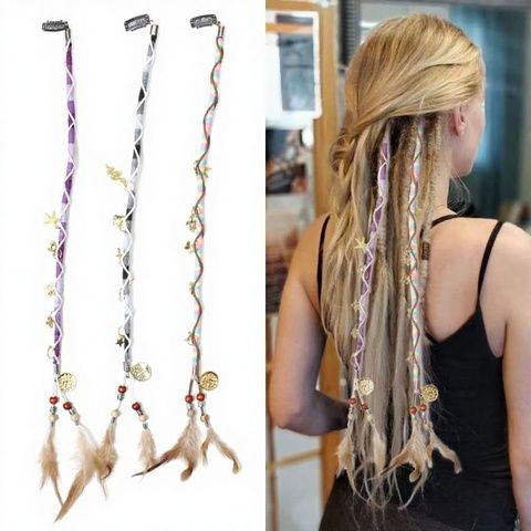 3Pcs Clip-in Dreadlock Extensions Boho Hippie Hair Accessori view 2