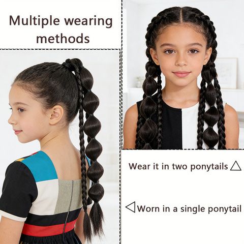 1PC Children's Wigs Double Ponytails Bubble Braids Lant view 5