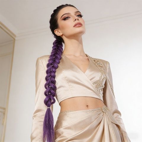Wig Purple Ponytail Colorful Elastic Rope Braided Hair High view 5